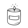 © lesyau_art - Burning aroma candle in a jar isolated on white background. Vector hand-drawn illustration in doodle style. Aromatherapy, relaxation design element. Suitable for cards, logo, decorations.