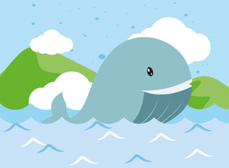 Poster - whale in front of landscape