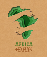 Wall Mural - Africa Day paper cut green map hug love concept