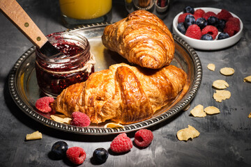 Wall Mural - breakfast croissant jam and juice