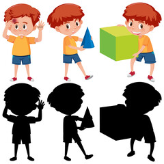 Poster - Set of a boy holding different math tools with silhouette