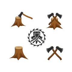 axe with tree wood stump  icon vector illustration design template