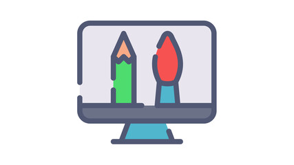 Wall Mural - digital design computer single isolated icon with flat dash or dashed style