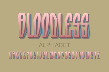 Wall Mural - Bloodless alphabet of cartoon two layered pink blue 3d letters. Volumetric artistic font. Isolated english alphabet.