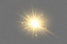 Glow Effect. Gold Star On A Transparent Background. Bright Sun. Vector Illustration.