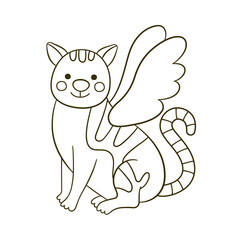 Wall Mural - Cat with angels wings. Funny kitten. Coloring book. Vector illustration on white background.