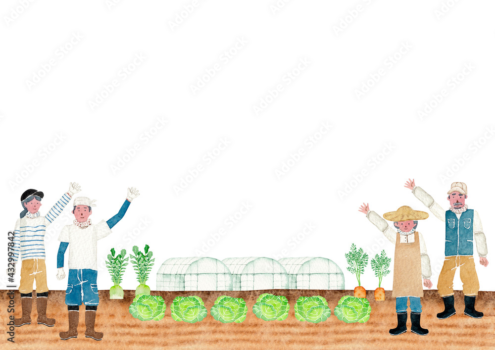 農業 農家 人物 畑 野菜 背景 フレーム 水彩 イラスト Dcn Gallery