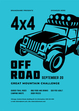 Off Road Truck Competition Poster Or Flyer Event Modern Typography Design Template And 4x4 Suv Car Silhouette.