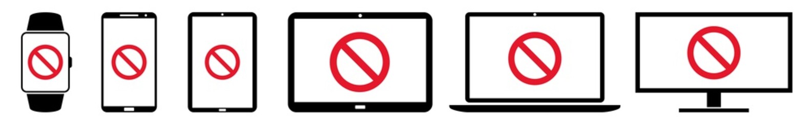 Wall Mural - display prohibition sign prohibited stop access ban no danger icon devices set | web screen forbidde