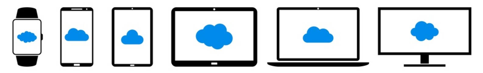 Wall Mural - display cloud, clouds, cumulus, weather icon devices set | web screen climate, bubble, it device onl