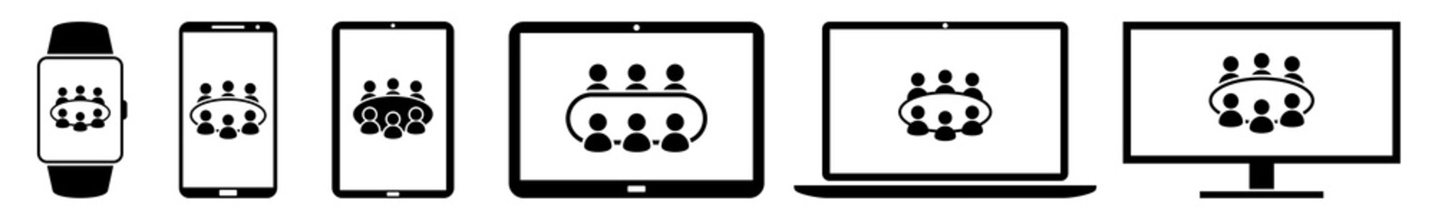 Wall Mural - display conference, people, team, communication, education icon devices set | web screen business, c