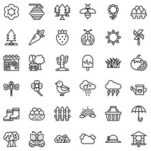 Spring Icon Set, Outline Style