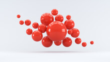 Abstraction. Flying Shiny Red Spheres. 3d Render Illustration For Advertising.