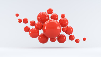 Abstraction. Flying shiny red spheres. 3d render illustration for advertising.