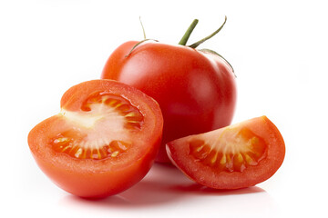 Wall Mural - Red tomato and a half tomato isolated on a white background.