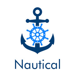 Sticker - Logotipo con texto Nautical y timón en ancla en color azul