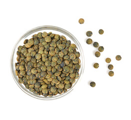 Wall Mural - french lentils isolated on white background