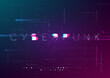 Cyber vector font design with glitch effect. Distorted futuristic English letters, numbers, symbols in cyberpunk style. Glitch digital style alphabet. Design for cybersport events, web.