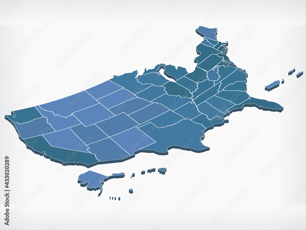 USA Map United States America Isometric Isolated Vector Drawing Stock ...