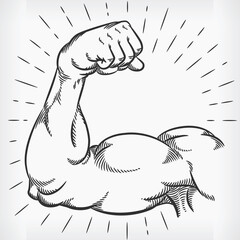 Sketch Strong Arm Muscle Flexing Doodle Hand Drawing Illustration