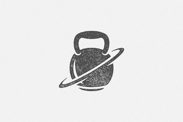 Wall Mural - Heavy kettlebell silhouette as symbol of weightlifting workout hand drawn stamp vector illustration.