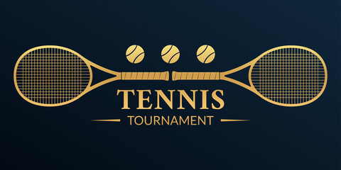 Wall Mural - Tennis tournament logo or badge with two rackets and tennis balls. Vector illustration.