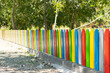 colorfull painted wood fence with shallow DOF