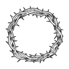 Crown of thorns tattoo sketch engraving vector illustration. T-shirt apparel print design. Scratch board imitation. Black and white hand drawn image.