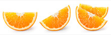 Orange Slice Isolate. Orange Fruit Slices Set On White Background.
