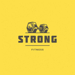 Wall Mural - Fitness logo or badge vector illustration dumbbell sport equipment symbol silhouette