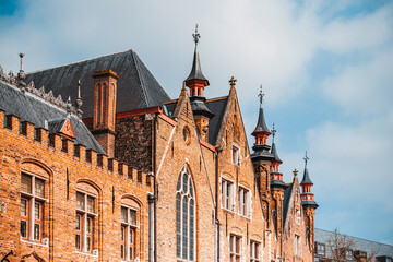 Antique building view in Old Town Bruges, Belgium