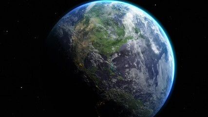 Wall Mural - sunrise and shadow on the earth in space with star in universe. world realistic atmosphere 3d volume