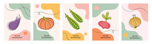 Vegetables. Set Of Wallpaper For Social Media Stories, Cards, Flyers, Posters, Banners And Other Promotion. Vegetable Design Elements, Logos, Badges, Icons And Objects.