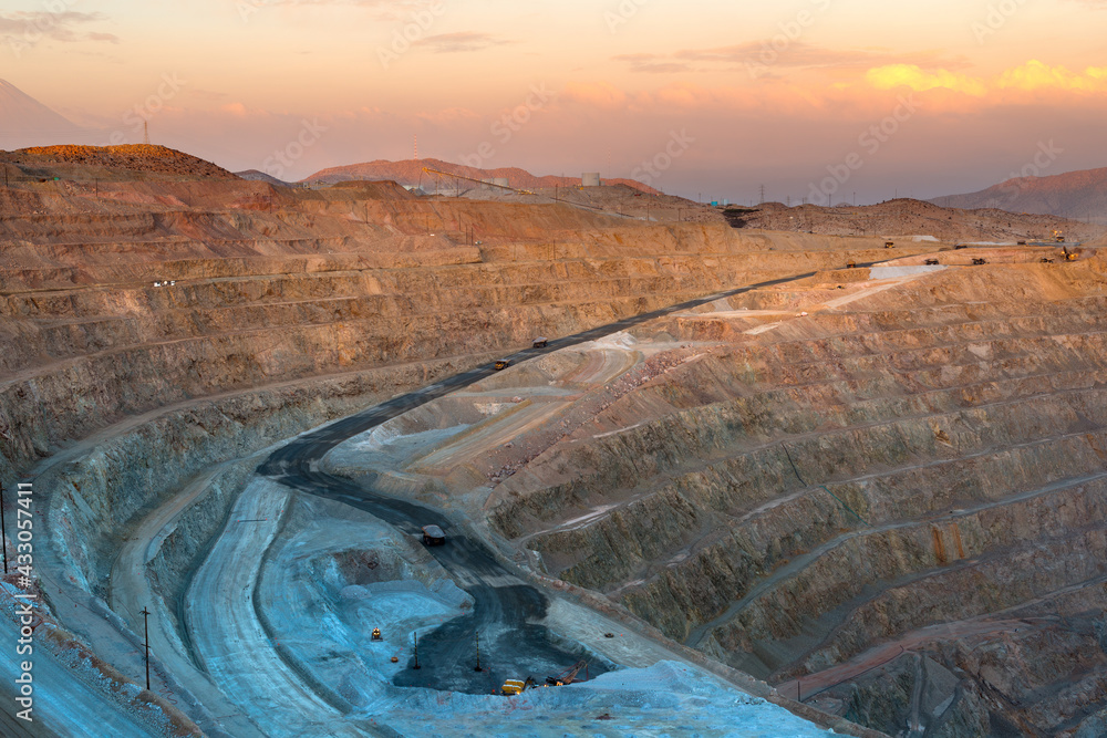 View from above of an open-pit copper mine in Peru