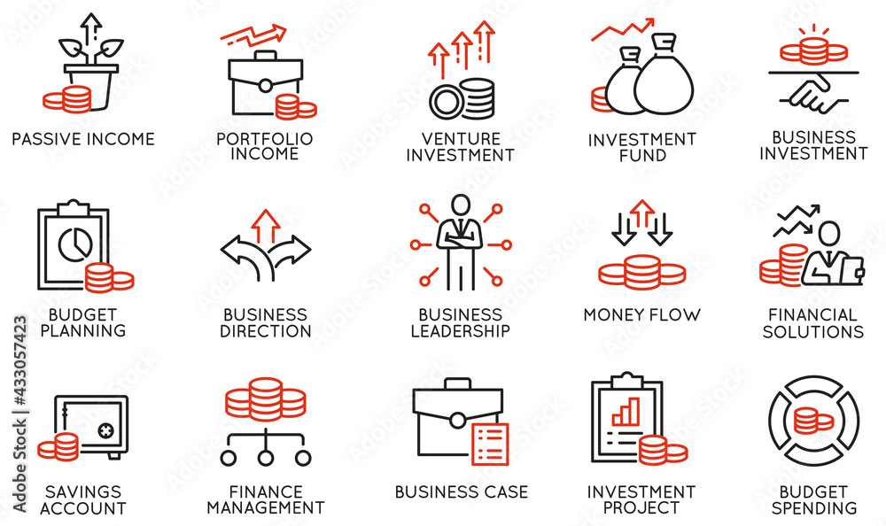 Vector Set of Linear Icons Related to Business investment, Trade ...