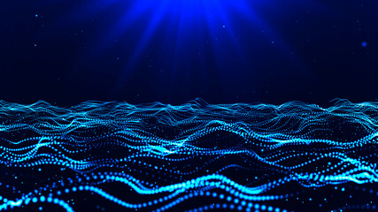 Wall Mural - Loop animation of futuristic wave. Abstract technology background. Big data 3d vizualization. Connection structure. 3d rendering.