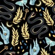 Seamless magic pattern with supply for witchcraft