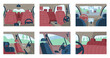 © Kudryavtsev - Set of vector posters with car interiors, views inside vehicle, empty auto salons