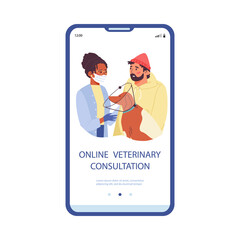 Wall Mural - Onboarding page for online veterinary consultation, flat vector illustration.