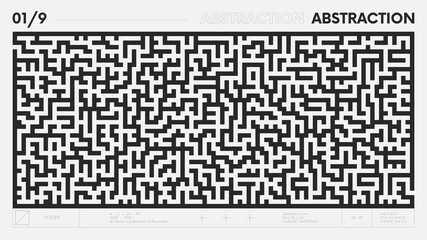 Leinwandbilder - Abstract modern geometric banner with simple shapes in black and white colors, graphic composition design vector background, labyrinth game way with entry and exit, maze pattern