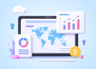 Concept of business trend. Trend analysis and project promotion. 3d vector illustration.