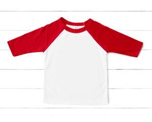 Wall Mural - T-shirt mockup front long sleeve baseball for kids with beautiful background. Ready to replace your design	