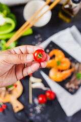 anchovy and shrimp with tomato and fresh herbs