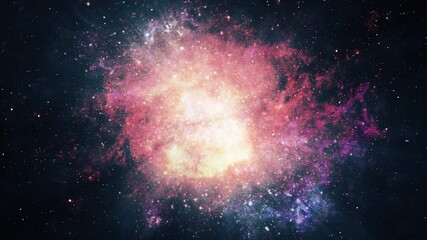 Wall Mural - space travel through star fields in supernova bursts light. 4k 3d render loop heavenly stellar explo