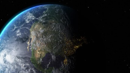 Wall Mural - sunrise and shadow on the earth in space with star in universe. world realistic atmosphere 3d volume