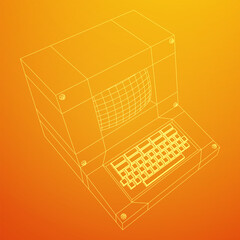 Wall Mural - Classic retro perconal computer. Programming code concept. Wireframe low poly mesh vector illustration