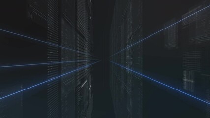 Wall Mural - flight through walls from digital code background animation loop. seamless looping inside computer s