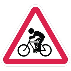 Wall Mural - Road sign, cyclist, red triangle frame, vector icon