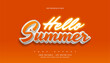 Hello Summer Text in Orange Cartoon Style and Glowing Neon Effect. Editable Text Effect