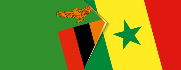 Wall Mural - Zambia and Senegal flags, two vector flags.